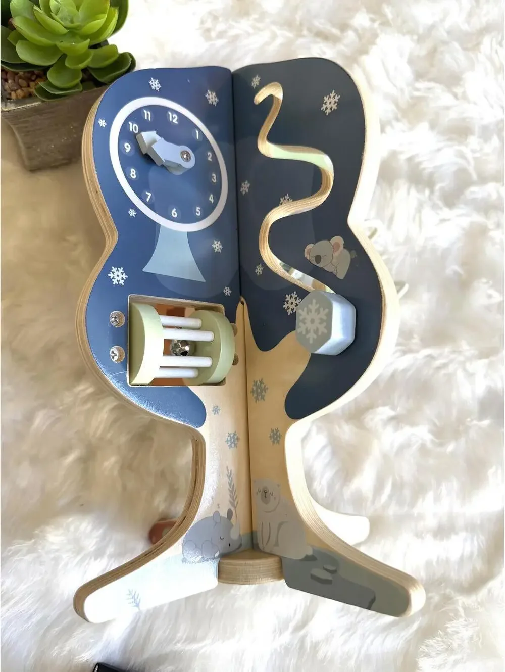 Wooden Tree-Shaped Activity Toy with Bead Maze, Gears and Clock